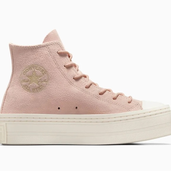 Converse Chuck Taylor Modern Lift Platform Pink Suede Trainers - Picture 5 of 5